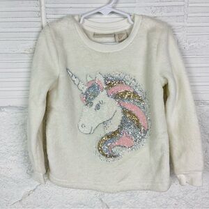 Cynthia Rowley fleece fuzzy Cream sequins Unicorn Sweater for Kids size XS 4